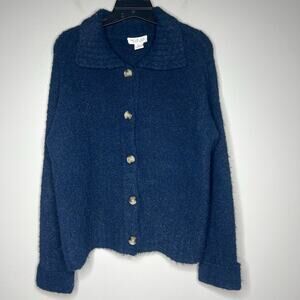 Rachel Zoe Boucle Knit Cardigan Button Front Collared Chunky Fuzzy Oversize Sz L